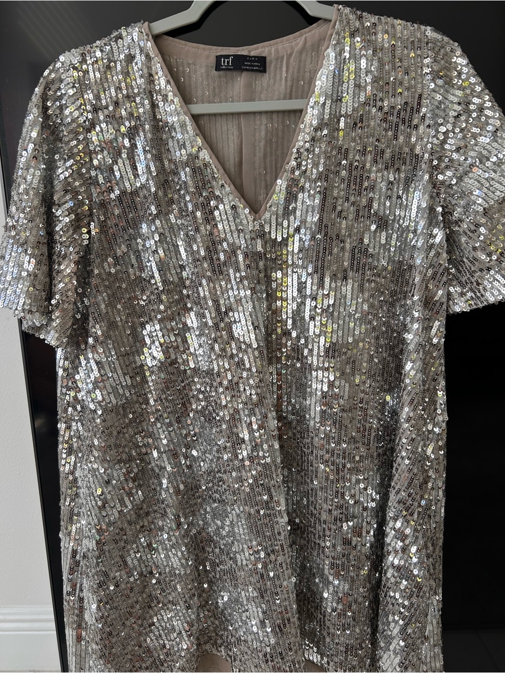 Zara Silver Sequin V-Neck Mini dress